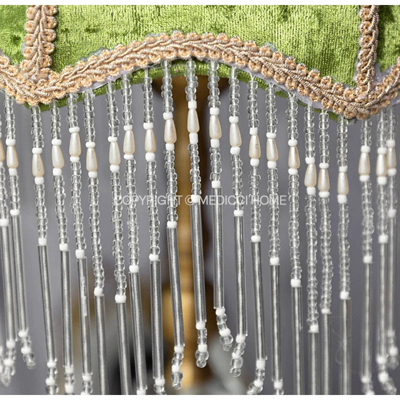 Afralia™ Green Velvet Tasseling Lampshade for Luxury Nightstand Lamp