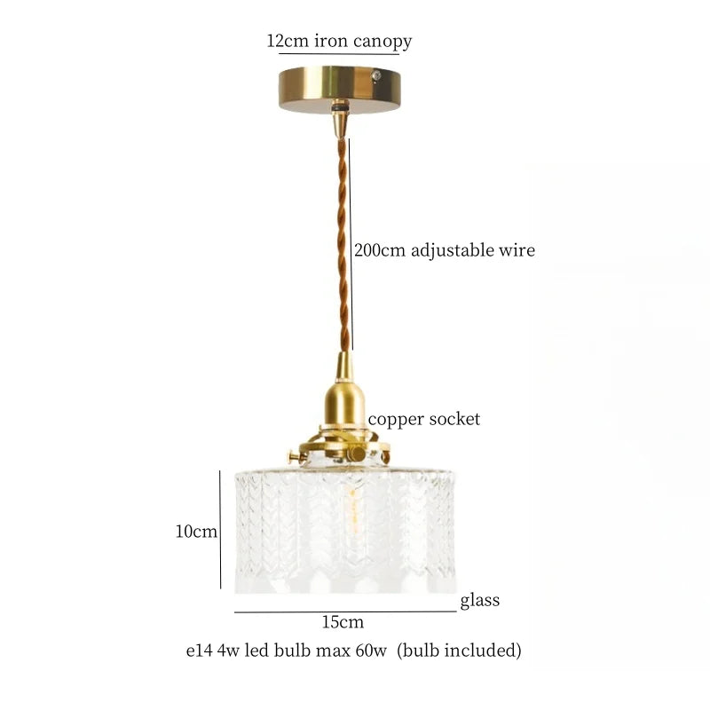 Afralia™ Clear Glass Copper LED Pendant Lamp for Home Decor & Lighting
