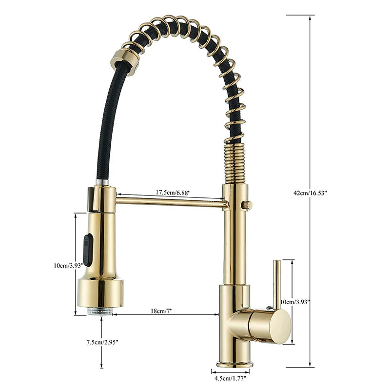 Afralia™ Brushed Gold LED Kitchen Faucet: Single Handle Pull-down Spring Sink Tap
