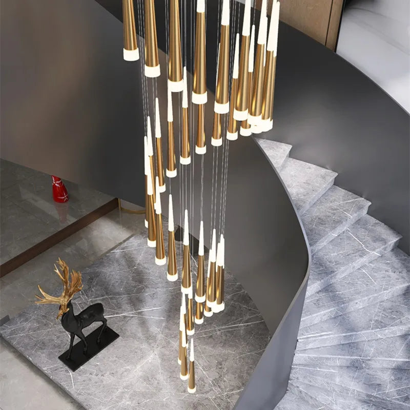 Afralia™ Black Stair Chandelier: Modern Duplex Living Room Dining Room LED Ceiling Light