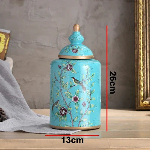 Afralia™ European Flower Bird Ceramic Storage Jar Vase Decoration Tea Coffee Beans Candy Home Decor