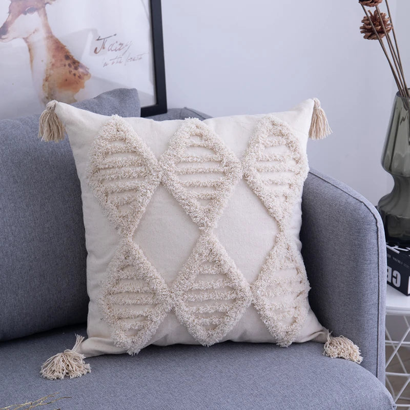 Afralia™ Tufted Square Tassel Pillow Case for European Style Sofa Ins Cushion Case