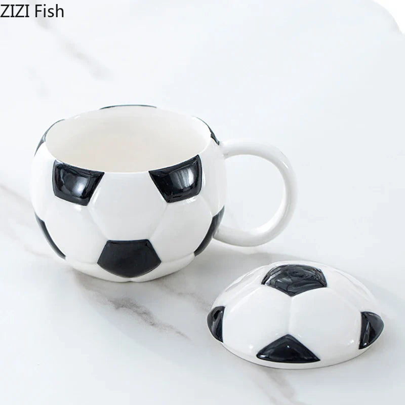 Afralia™ Baseball Shape Ceramic Mug with Lid - Coffee, Tea, Juice Cup