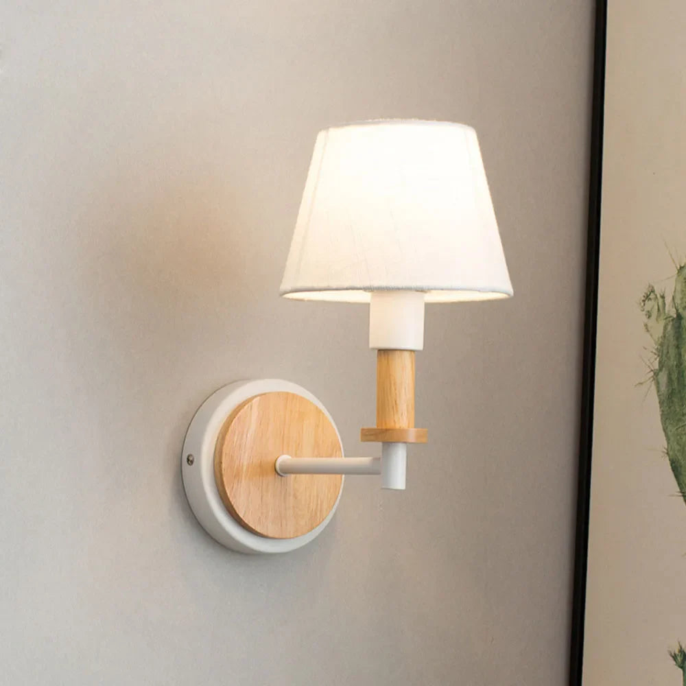 Modern Nordic Wooden Wall Lights Bedside Sconce by Afralia™ - White Lampshade, E27