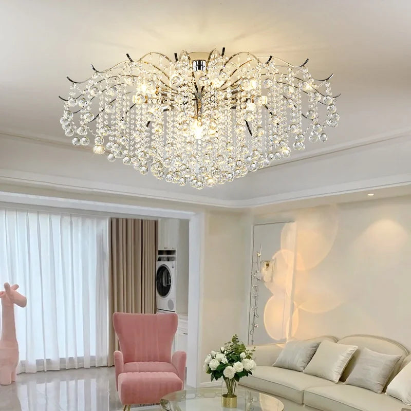 Afralia™ Chrome LED Ceiling Lights E14 Chandelier for Living Room Home Decor