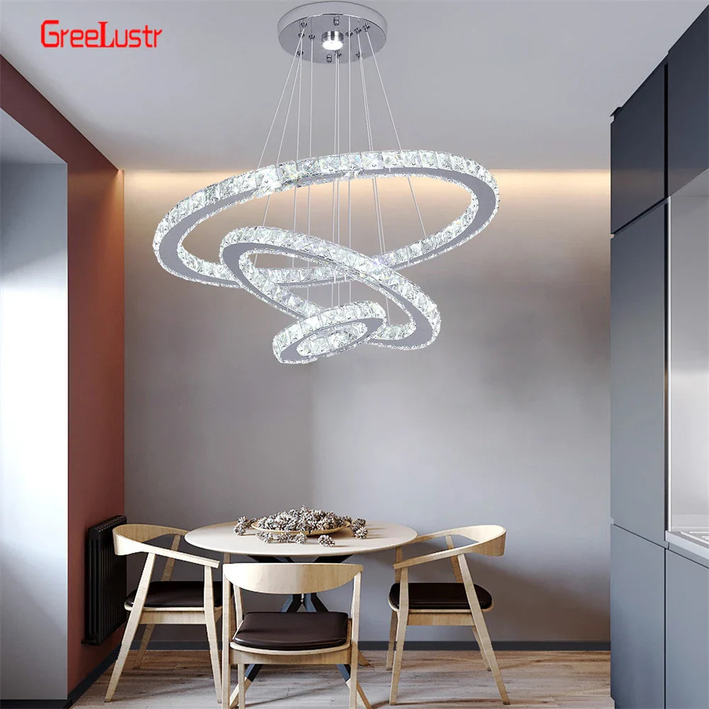 Afralia™ Crystal Chrome LED Pendant Light Rings Chandelier for Living Room Bedroom