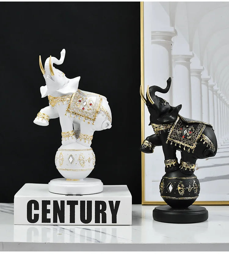 Afralia™ Resin Elephant Wildlife Sculpture Figurine - Home Interior Decoration Gift