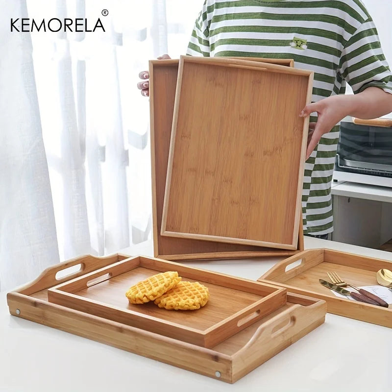 Afralia™ 1PCS Rectangular Wooden Trays - Multipurpose Kitchen Storage Organizer