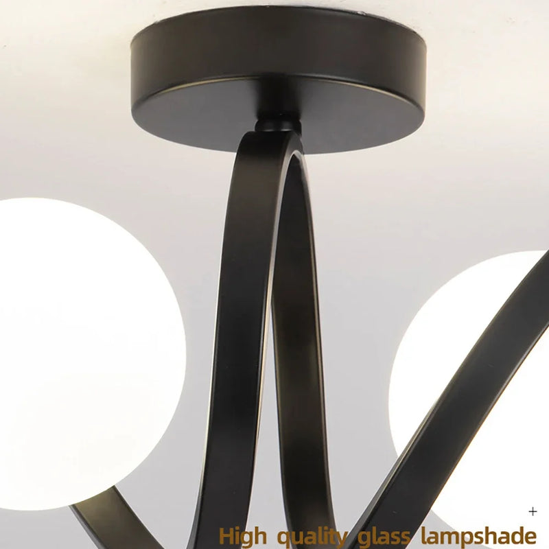 Afralia™ Modern Glass Ceiling Lamp | Nordic Black Gold Double Head Glass Lights