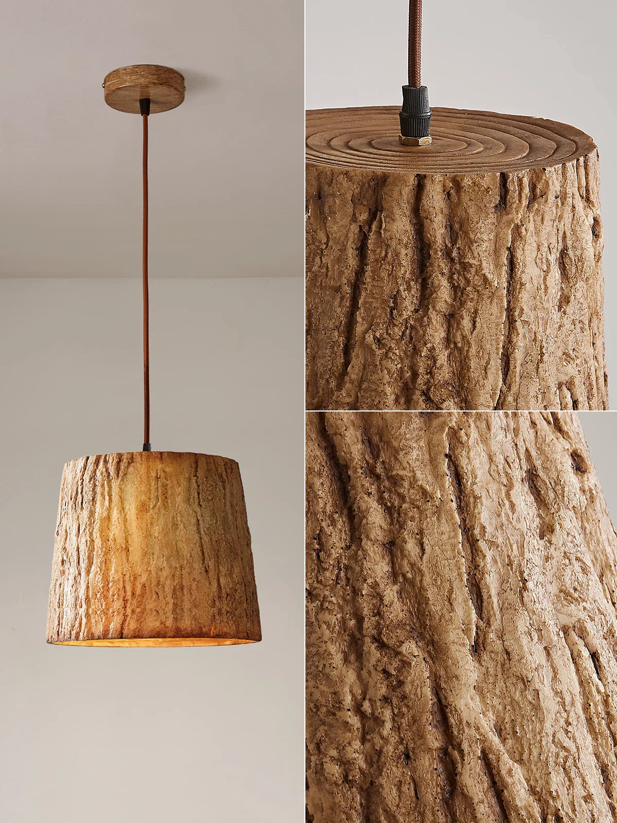 Afralia™ Vintage Resin Tree Stump Pendant Lights Retro LED Hanging Lamp