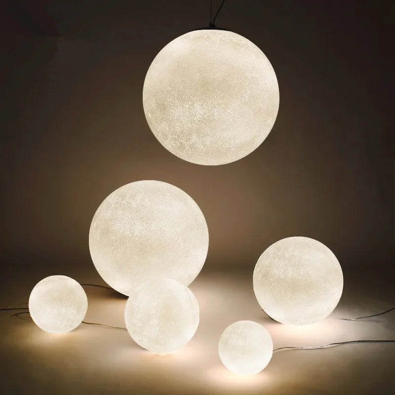 Afralia™ Nordic Moon Round LED Chandelier: Modern Living Room Dining Pendant Light for Bedroom Atmosphere