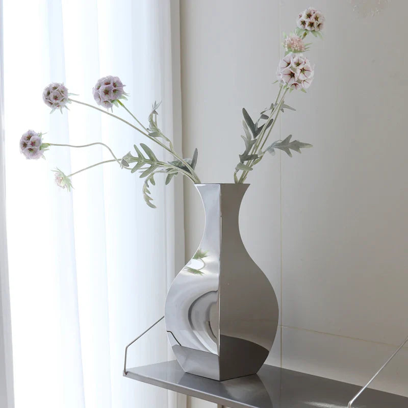 Afralia™ Silver Stainless Steel Mirror Vase for Elegant Flower Arrangements and Home Decor