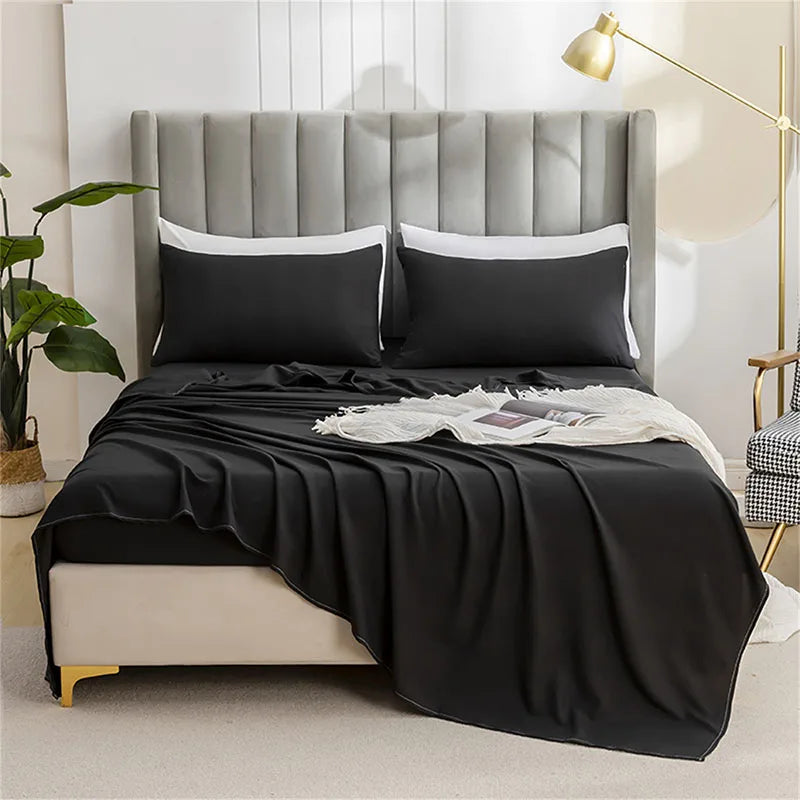 Afralia™ Solid Color Single Bed Sheet Soft Comfortable Bedding All Seasons Queen Size