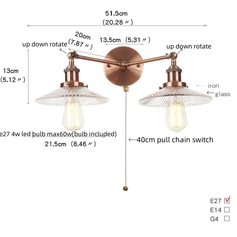 Afralia™ Vintage 2-Head Clear Glass Wall Lamp