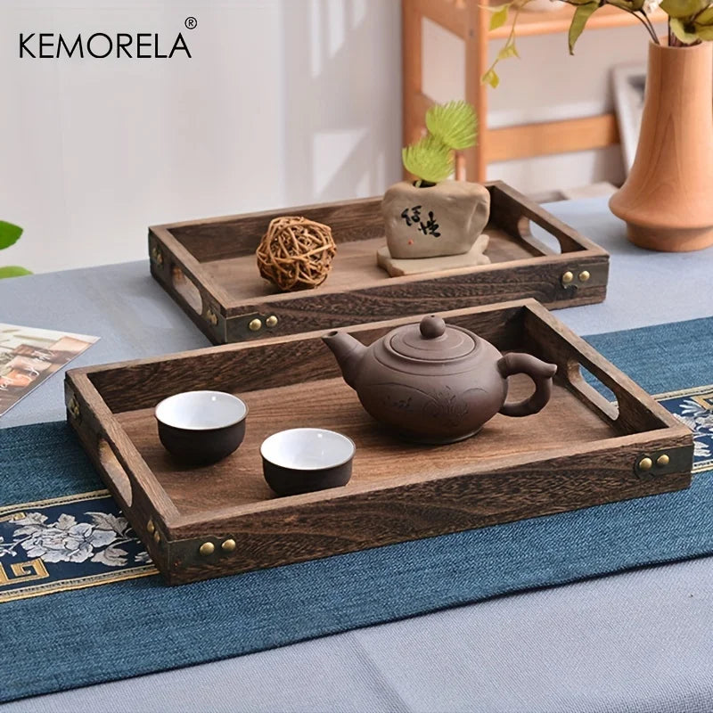 Afralia™ Classic Wooden Tea Tray - Versatile Serving and Storage Solution