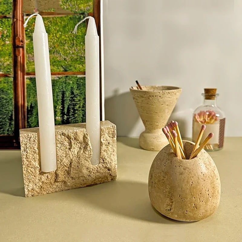 Afralia™ Marble Candlesticks Incense Burner Natural Stone Home Decoration