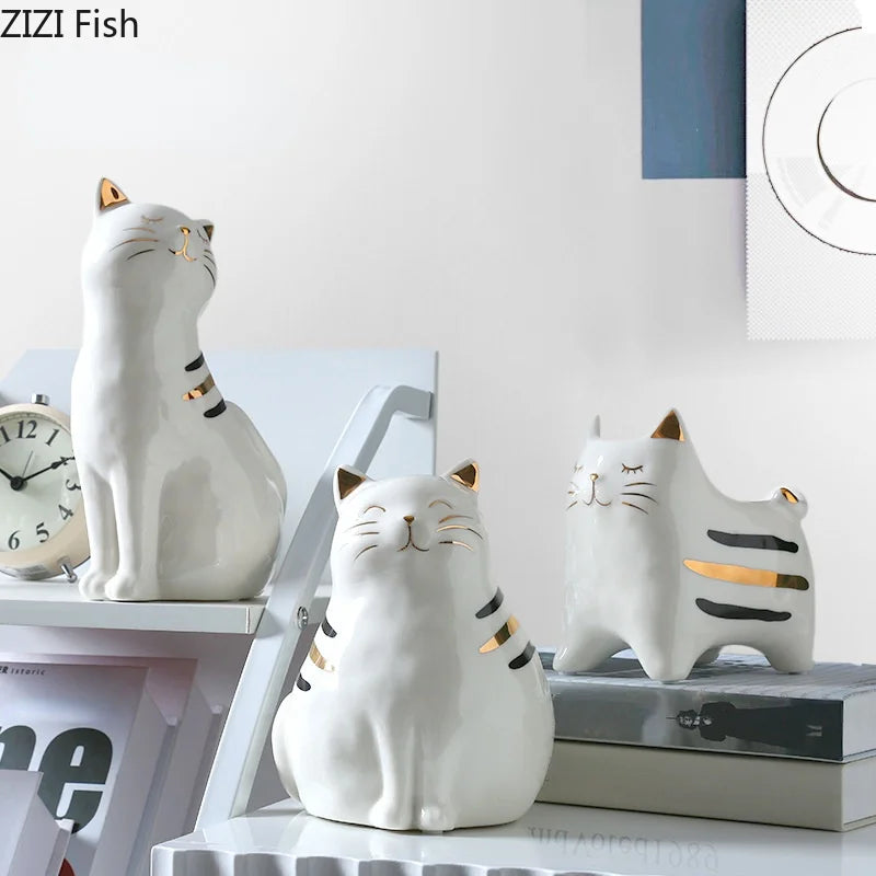 Afralia™ Cat Vase Porcelain Kitten Ornaments Flowerpot Handicrafts Home Decoration