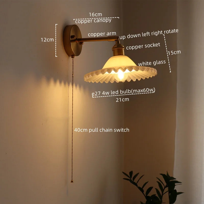 Afralia™ LED Green Glass Wall Light for Home Decor, Japanese Style, Bedroom, Living Room