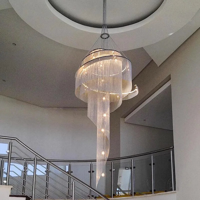 Afralia™ Spiral Staircase Chandelier Tassel Ceiling Light LED Lustres Silver Gold Decor
