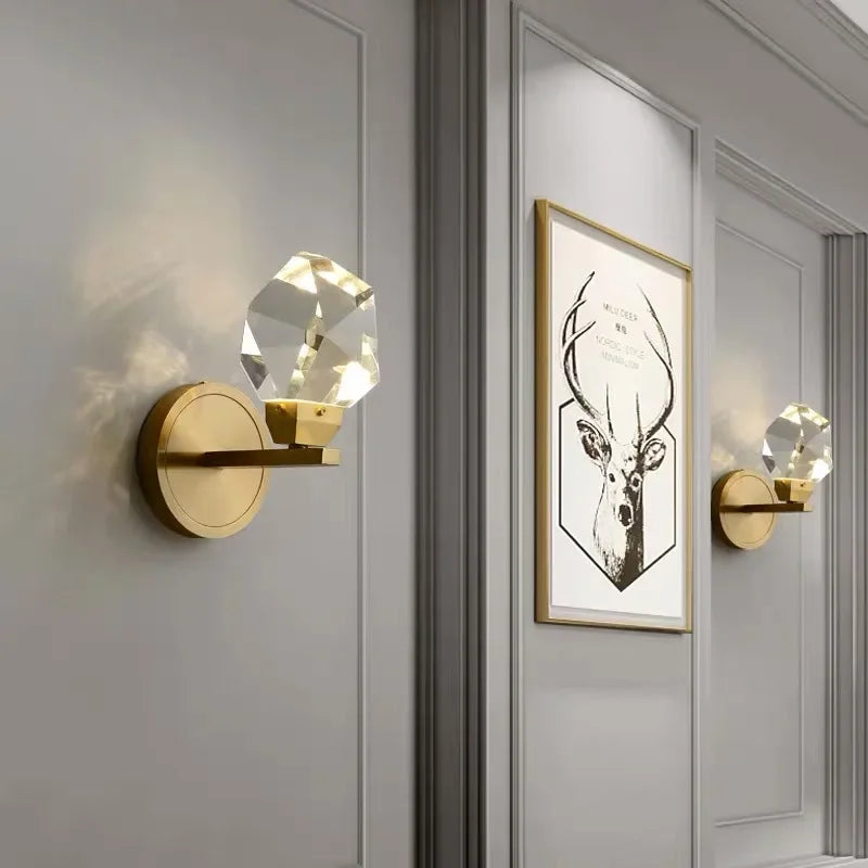 Afralia™ Crystal LED Copper Wall Sconce - Modern Luxury Wall Light Fixture