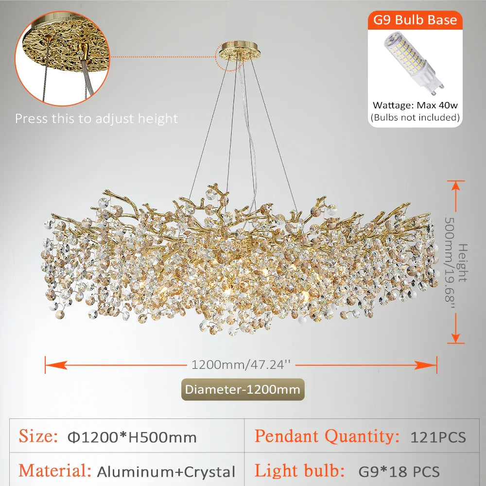Afralia™ Sun Crystal Gold Lustre Chandelier: Nordic Villa Restaurant LED Ceiling Lamps