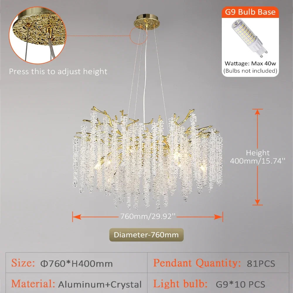 Afralia™ Crystal Tassel Chandelier Luxury Pendant for Home, Living Room, Dining Room, Hotel Hall