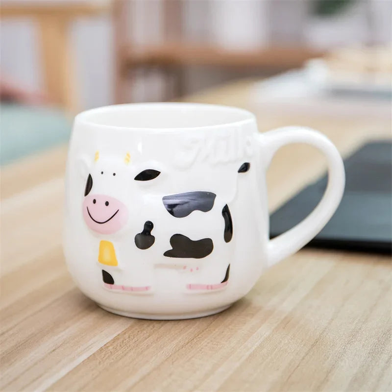 Afralia™ Cow Ceramic Mug: Cute 3D Animal Coffee Cup for Kids and Adults