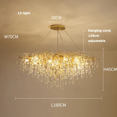 Afralia™ Golden Metal Luxury Crystal Chandelier Lighting Branch Tree for Home Décor