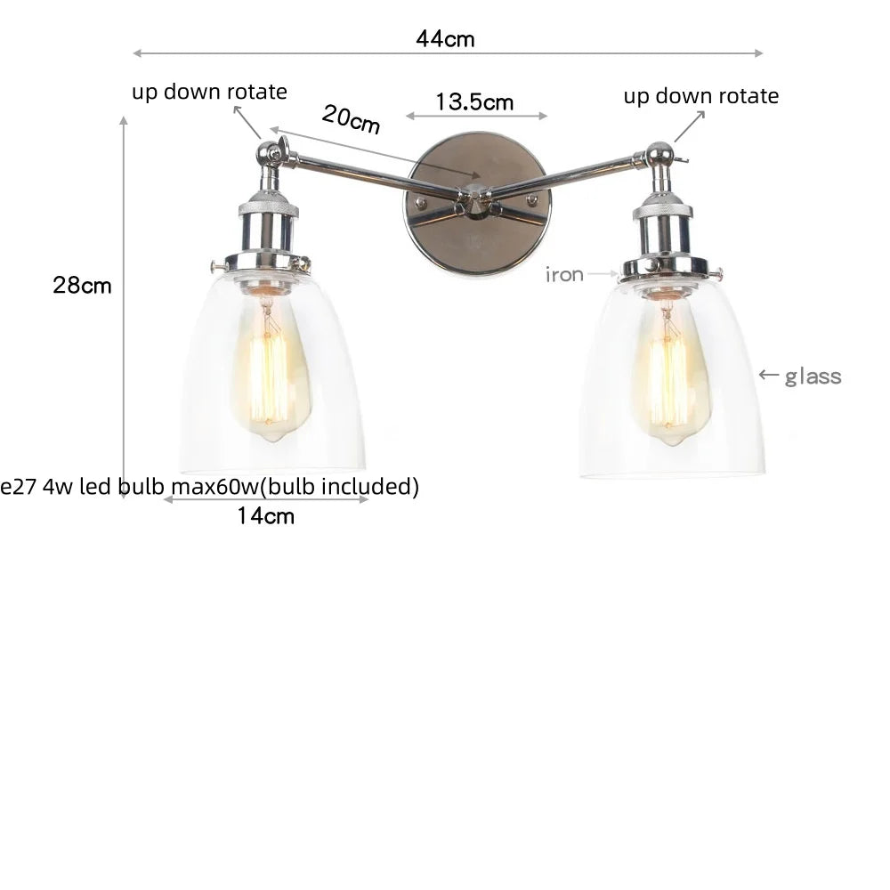 Afralia™ 2 Head LED Wall Lamps Iron Glass Bedroom Stair Light Fixtures