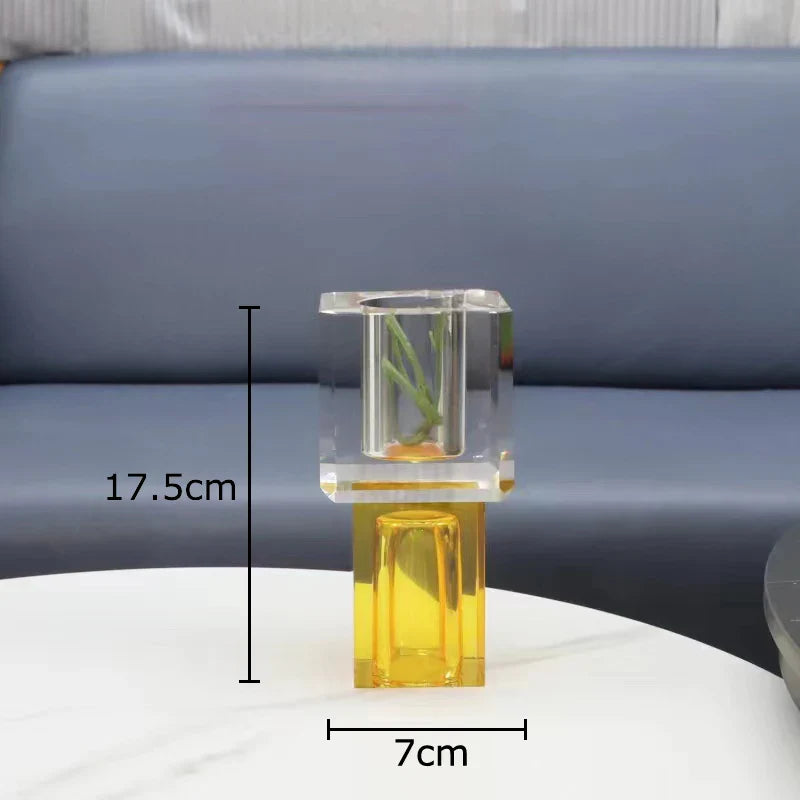 Afralia™ Geometric Square Glass Vase Artificial Flowers Modern Floral Arrangement