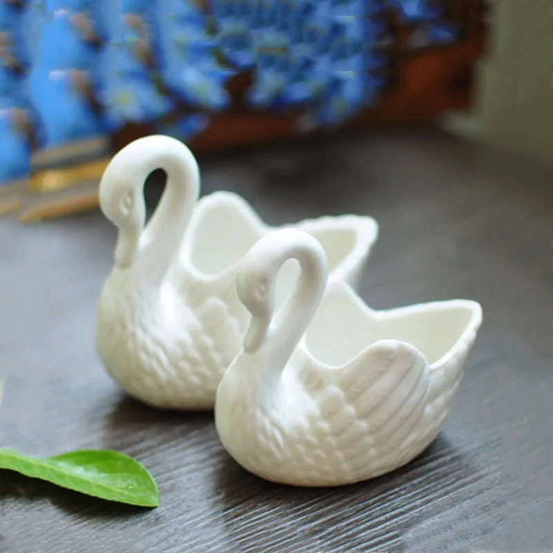 Afralia™ Swan Succulent Plant Pot Candlestick Jewelry Tray White Vase Decoration