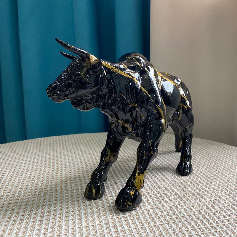 Afralia™ Bull Statue Feng Shui Luxury Resin Sculpture Home Decor Miniature Art Objects