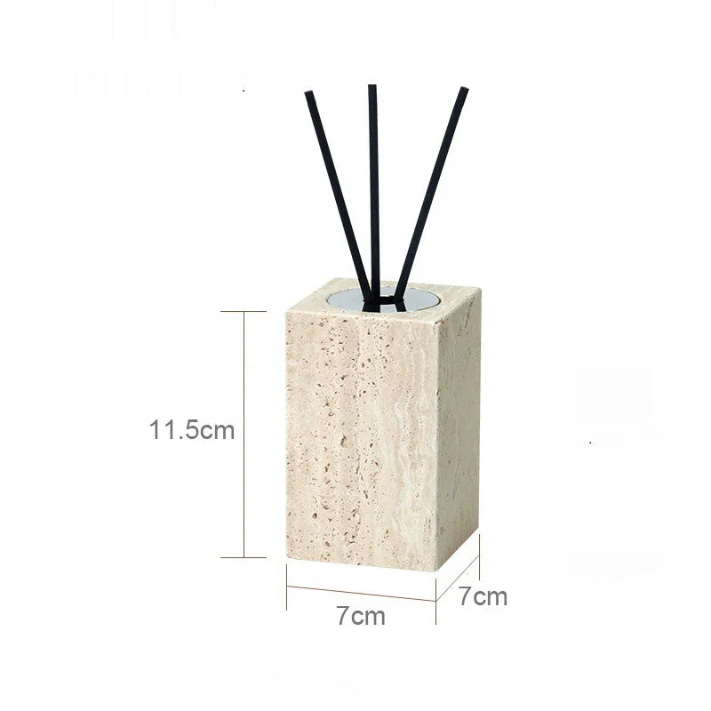 Afralia™ Beige Travertine Marble Bathroom Accessories Set - Soap Dispenser, Soap Dish, Reed Diffuser