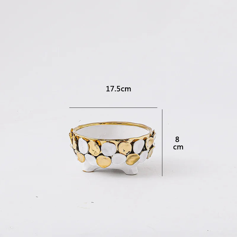 Afralia™ Geometric Gold Leaf Relief Ceramic Vase - Elegant Hand-Appliqued Flower Pot Home Decor