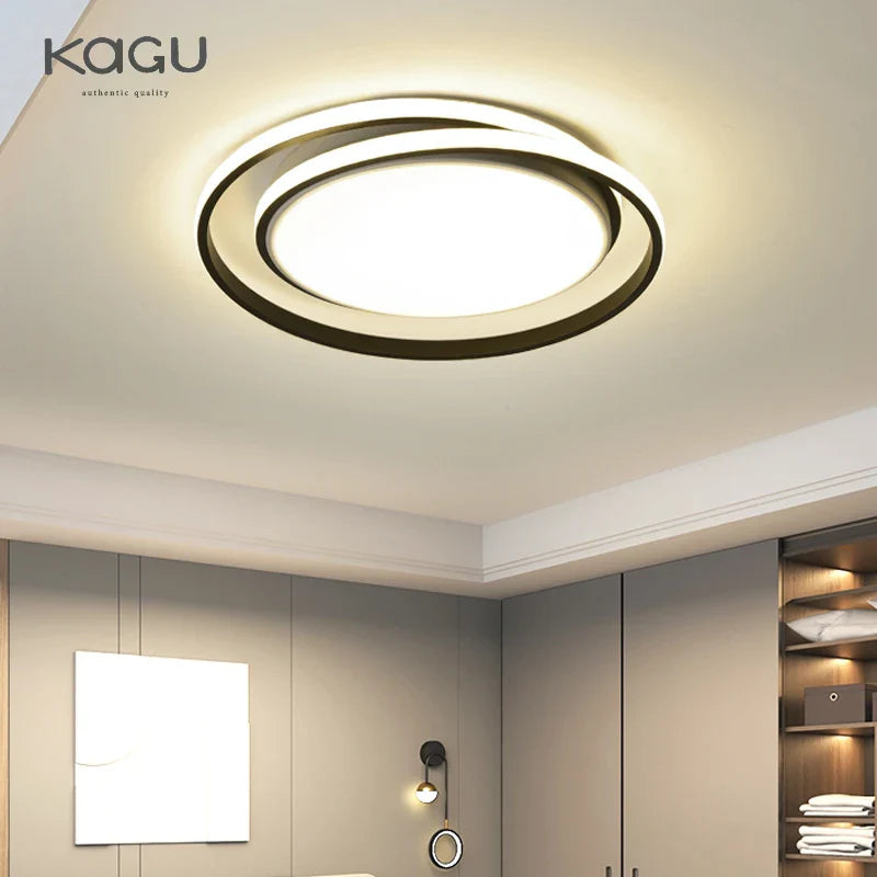 Afralia™ Modern LED Round Chandelier Black Gold Ceiling Lamp for Living Room Bedroom Kitchen