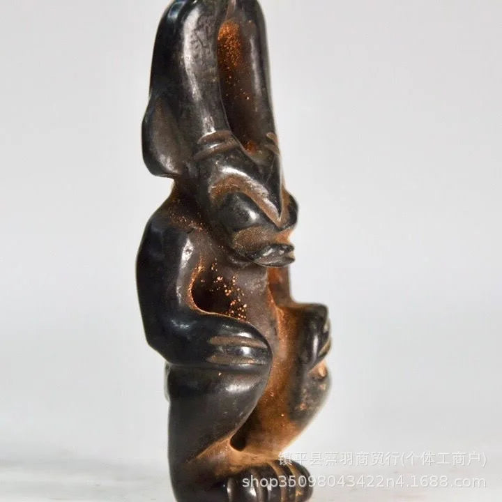 Afralia™ Black Iron Meteorite Sun God Statue - Hongshan Culture Archaize Sculpture