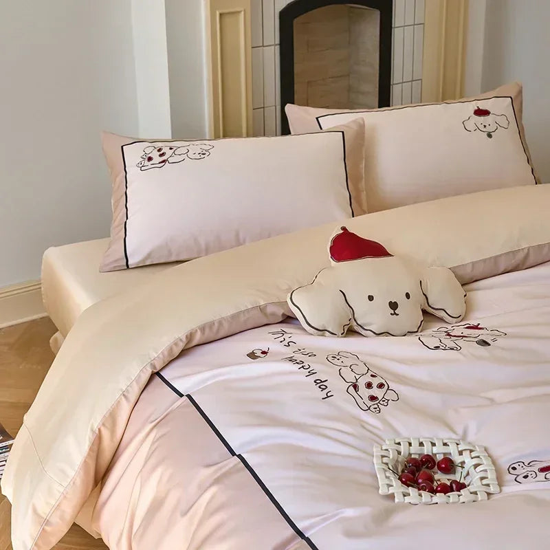 Afralia™ Luxury Embroidered Cotton Duvet Set with Sheet Quilt Pillowcases - Premium Bedding