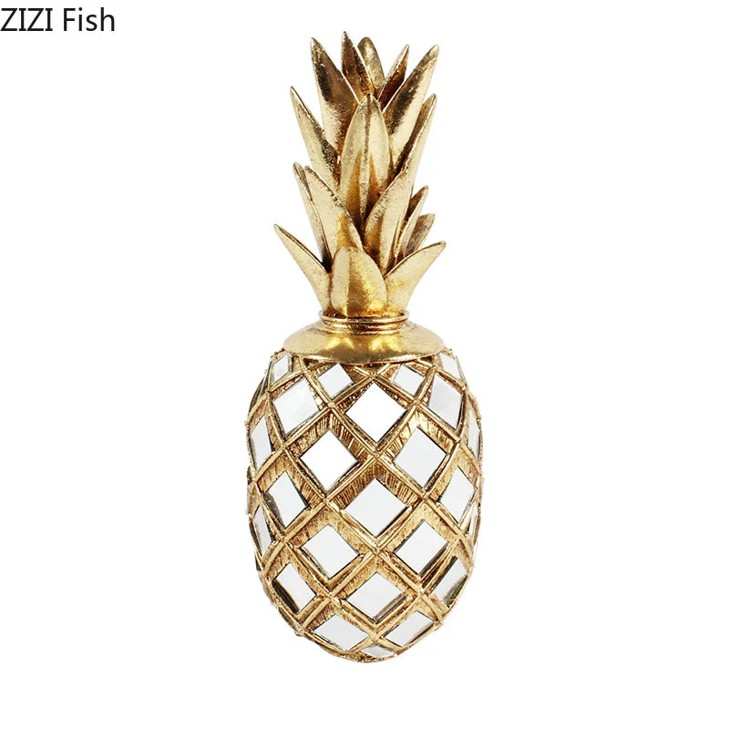 Golden Fruits Statue Set by Afralia™: Apple, Pear, Pineapple Sculptures for Aesthetic Room Decor