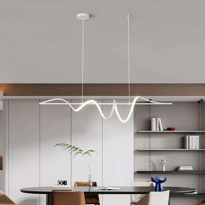 Afralia™ Minimalist Linear Chandelier Smart Pendant Lamp for Dining Room Kitchen Bar Table