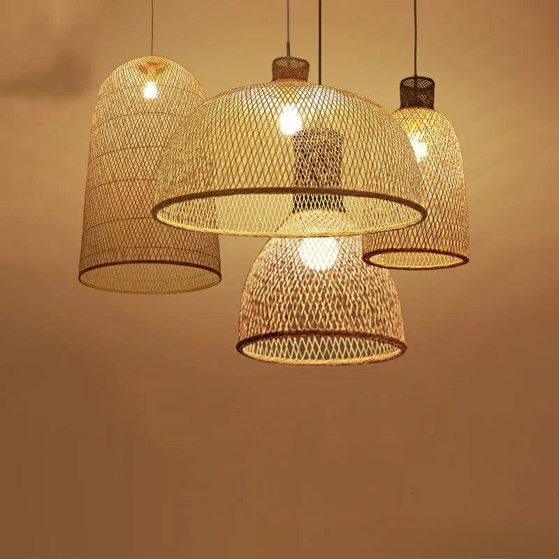 Afralia™ Vintage Chinese Bamboo Art Pendant Light - Wood Suspension Fixture