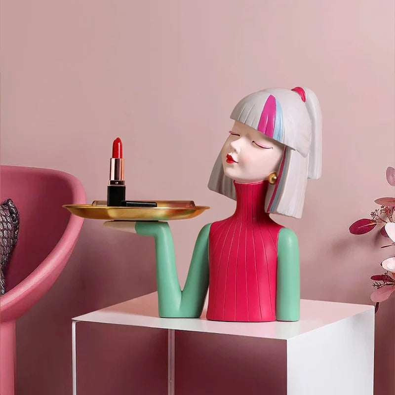 Afralia™ Modern Girl Resin Tray: Creative Storage Statue & Desktop Decoration