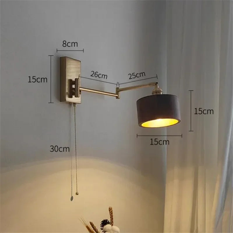 Afralia™ Wooden Wall Sconce LED Light - Modern Bedroom Beside Lamp - Left Right Rotate UP Down.
