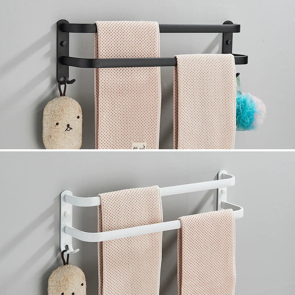 Afralia™ Space Aluminum Bathroom Towel Rack with Hook, Wall Mounted Holder