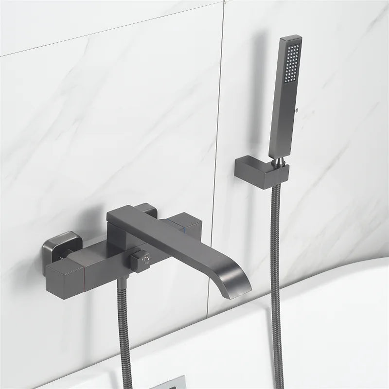 Afralia™ Brushed Gold Wall Mounted Waterfall Bathtub Shower Set Mixer Tap