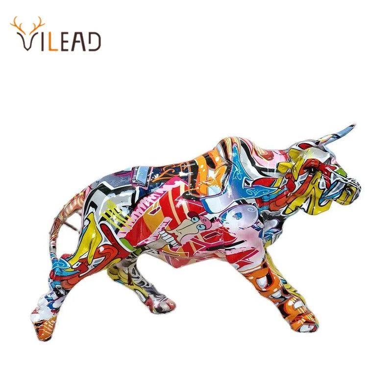 Afralia™ Charging Bull Statue Resin Pop Art Sculpture Home Decor Figurine Mosaic