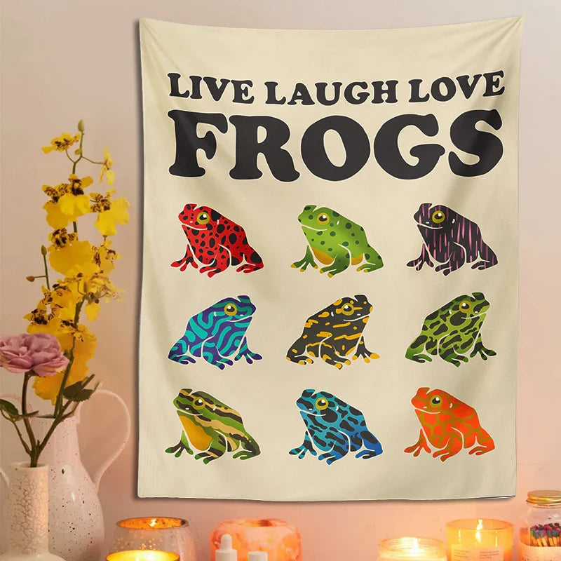 Afralia™ Frogs Tapestry Wall Hanging Psychedelic Hippie Aesthetic Tapestries Home Decor