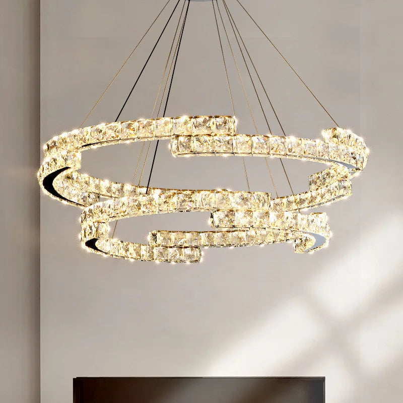 Afralia™ Luxury Crystals Chandelier LED Pendant Lamps - Dimmable Double Layer High-end Lights