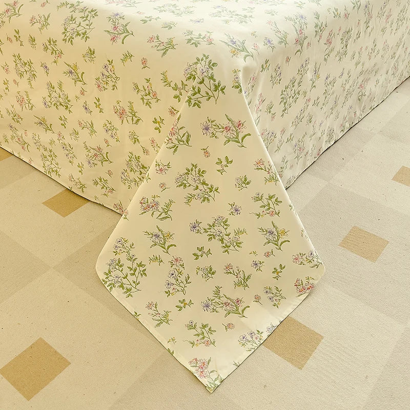 Afralia™ Vintage Plant Floral Cotton Flat Sheet Set with Pillowcases