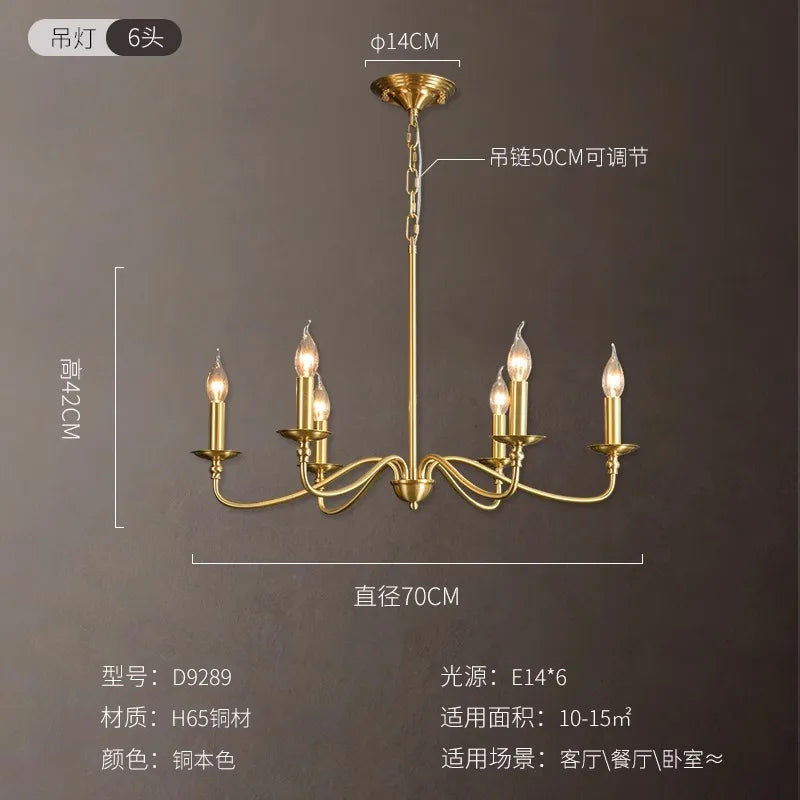 Afralia™ Retro Luxury Copper Chandelier LED Gold Lustre Pendant Light for Living Room