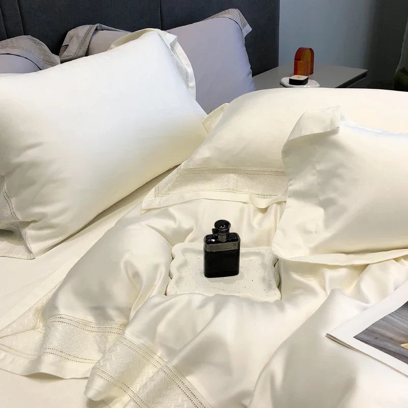 Afralia™ 1000TC Lyocell Fibre Bedding Set with Broadside Embroidery - Soft, Silky & Pure Color